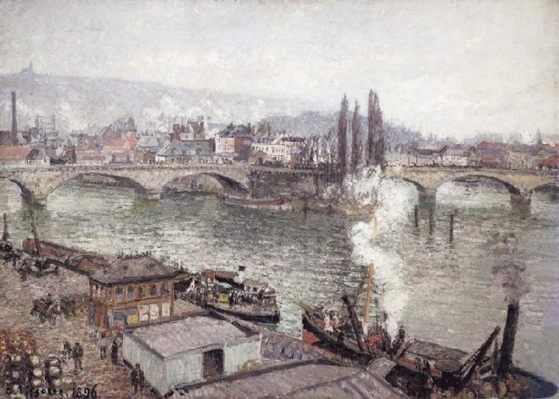 Camille Pissarro The Stone Bridge in Rouen,dull weather oil painting picture